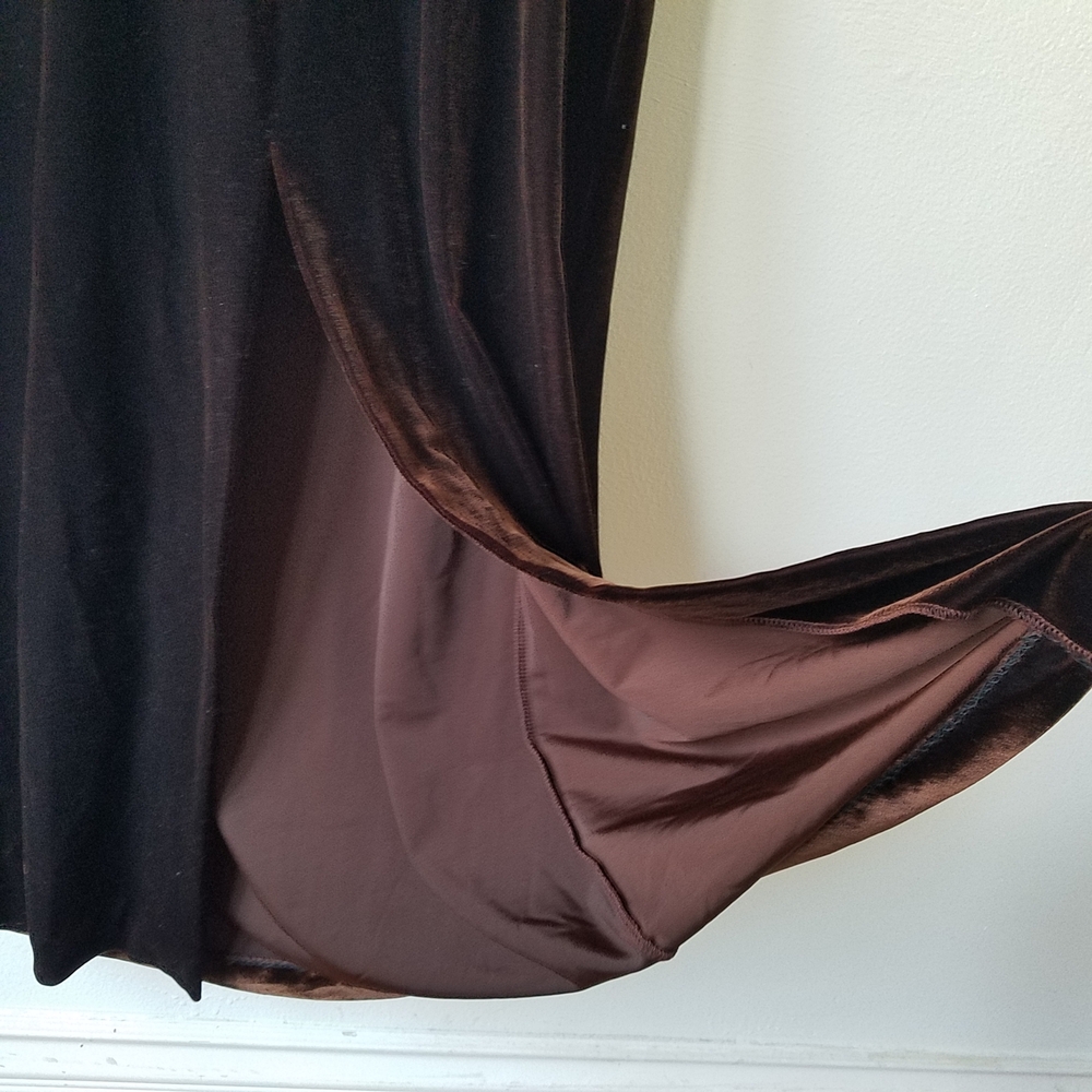 Vtg Y2K Velvet Mesh Square Neck Grunge Whimsigoth Midi Brown Dress - Picture 12 of 16